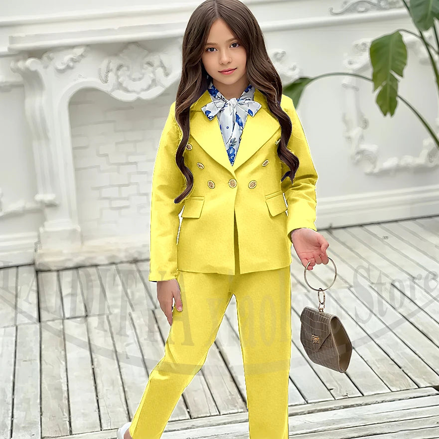 Girl Suits 2 Piece Elegant Daily Casual Fashion Kids Outfits Party Wedding Chic Double Breasted Notch Lapel Girl Clothes