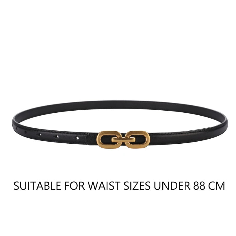 Elegant Women Skinny Belt genuine Leather Belts for Jeans Ladies Gold Buckle Thin Waist Belt for Dresses