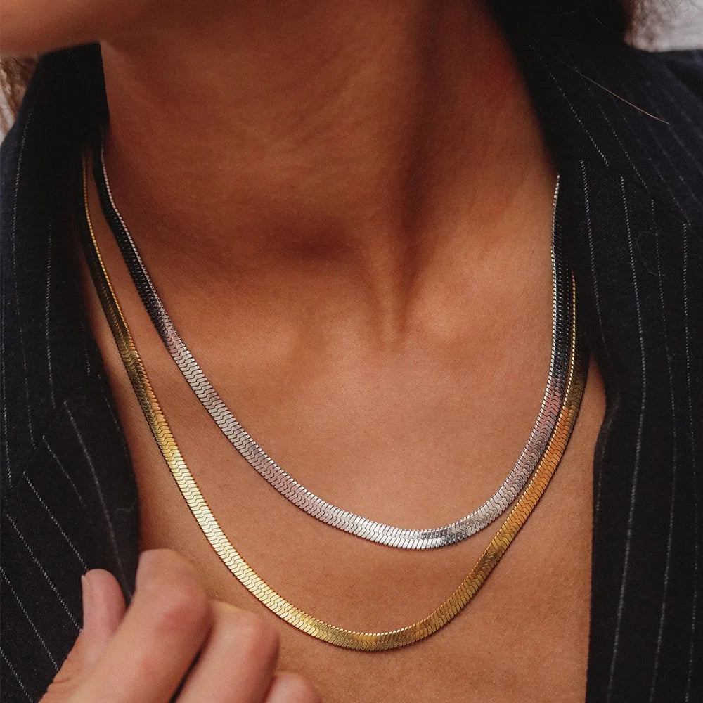eManco Unisex Stainless Steel Snake Chain Women Necklace Choker Herringbone Gold Color Chain Necklace Jewelry Wholesale