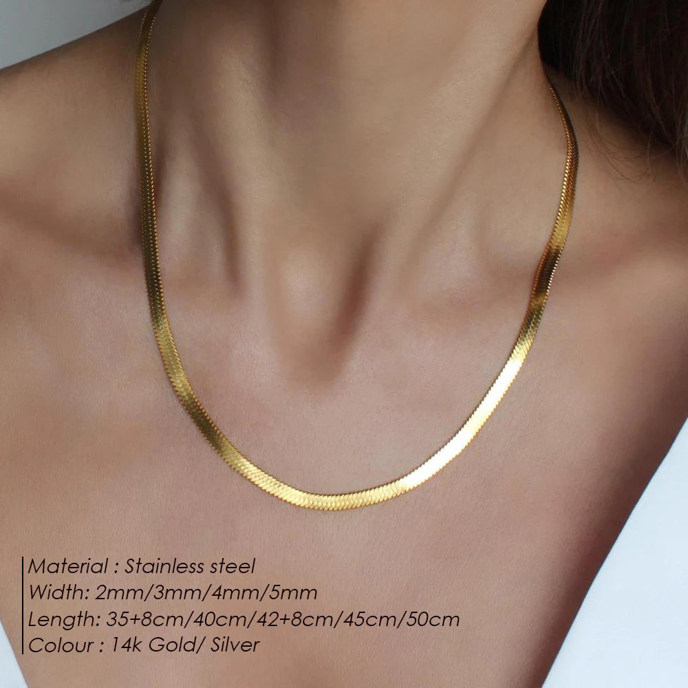 eManco Unisex Stainless Steel Snake Chain Women Necklace Choker Herringbone Gold Color Chain Necklace Jewelry Wholesale