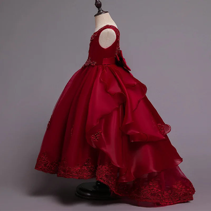 Formal Occasion Girls Floor Length with Train Wedding Evening Cocktail Dresses Children's Stage Show Bridesmaid Graduation Dress