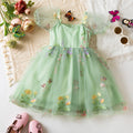 Baby Girl Party Dress for 1-5 Years Infant Butterfly Dresses Kids Green Embroidery Floral Dress 2025 Summer Tulle Princess Dress