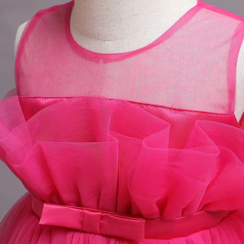 Toddler Girls Birthday Tulle Dress Flower Princess Backless Bow Puffy Wedding Gown Kids Party Wear Baby Girl Christmas Costumes