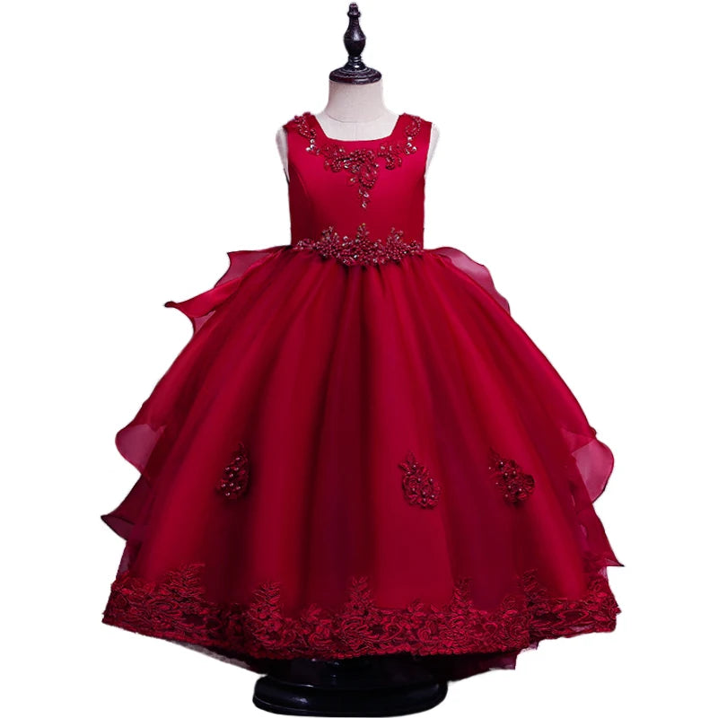 Formal Occasion Girls Floor Length with Train Wedding Evening Cocktail Dresses Children's Stage Show Bridesmaid Graduation Dress