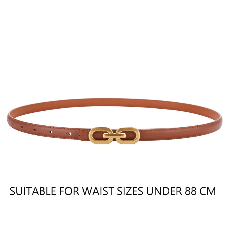 Elegant Women Skinny Belt genuine Leather Belts for Jeans Ladies Gold Buckle Thin Waist Belt for Dresses