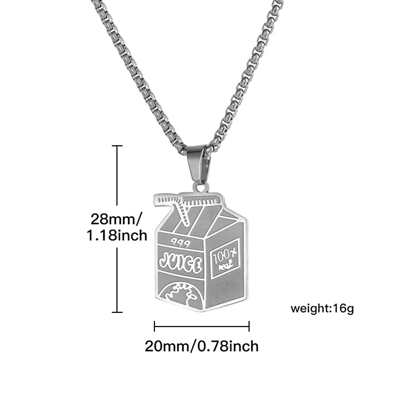 Exquisite Stainless Steel Juice Box Pendant Necklace Personality Hip Hop Necklace Hoodie Accessories Fashion Jewelry For Couples