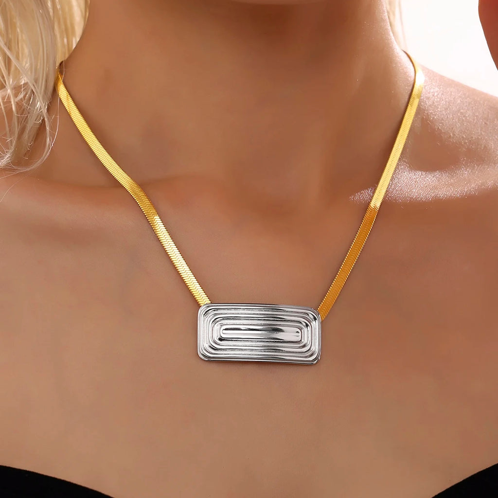 Chic Shiny Necklace For Women Gold Plated Square Pendant Luxury Waterproof Elegant Snake Chain Jewelry Gift