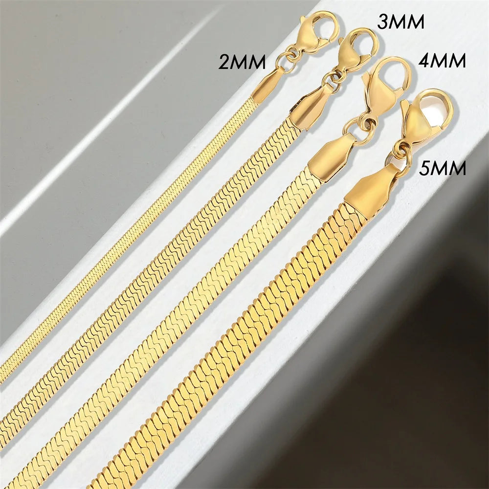 eManco Unisex Stainless Steel Snake Chain Women Necklace Choker Herringbone Gold Color Chain Necklace Jewelry Wholesale
