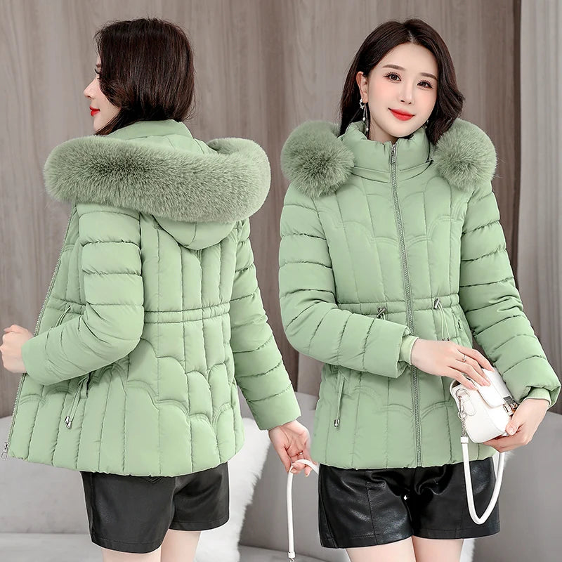 Winter 2025 New Down Jacket Women Parkas Fashion High-Quality Warm Cotton Padded Coat Ladies Short Overcoat Hooded Overwear Tops