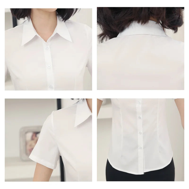 Fashion Woman Blouses 2023 V-neck Short Sleeve Solid Work Shirts Tops Pretty and Cheap Women's Blouse OL White Female clothing
