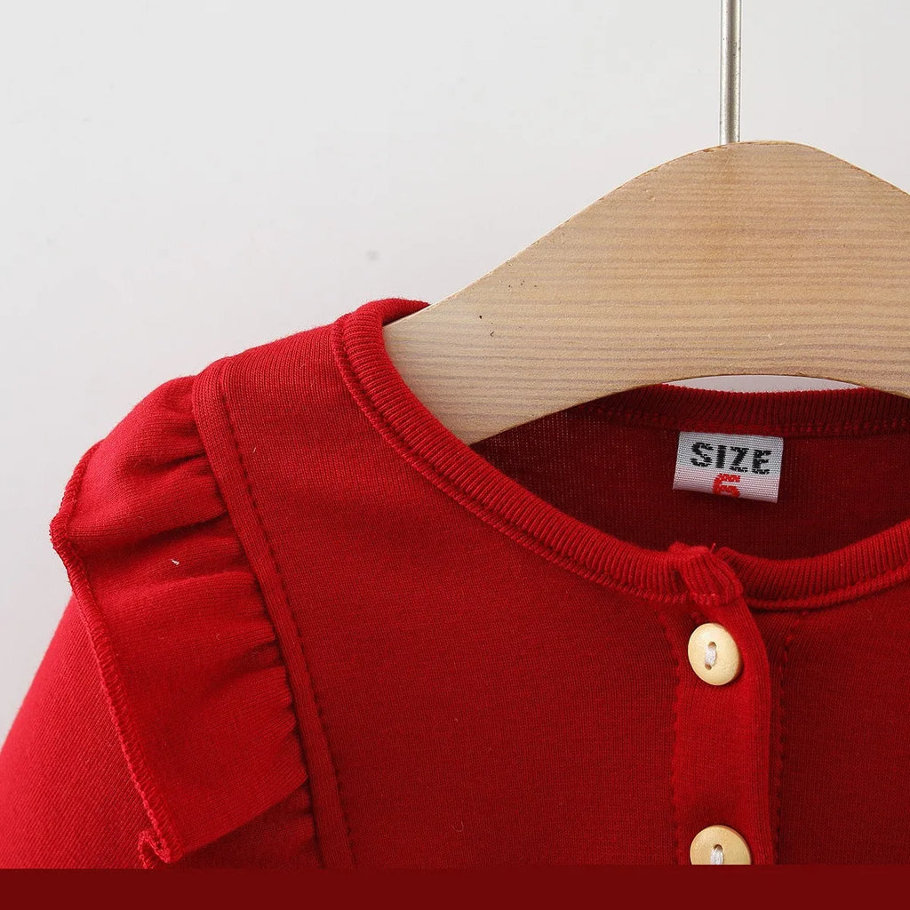 Girl's autumn and winter dress with lace and lace British style baby dress girl's birthday princess dress