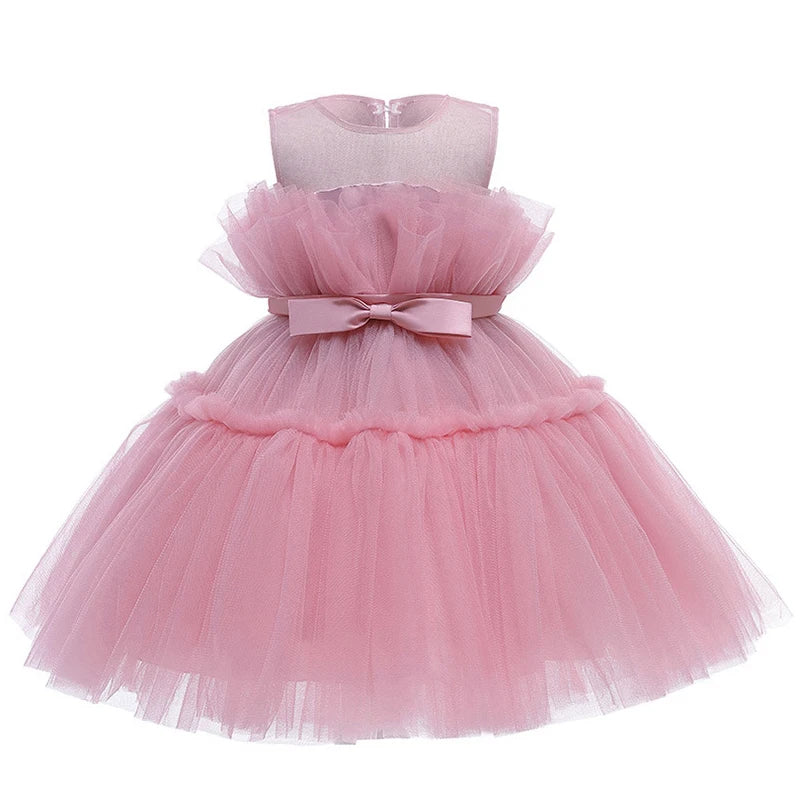 Flower Girl Princess Dress For Weddings Elegant Baby Girls Party Dresses 1st Birthday Children's Tutu Puffy Dress Prom Dress