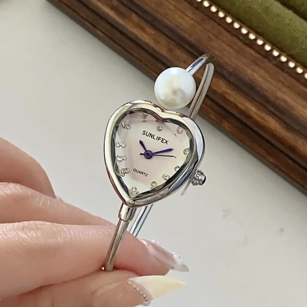 Sunlifex Women Pearl Bracelet Watches Heart DialLadies Quartz Wristwatch Fashion Femal Dropshipping Clock reloj para mujer