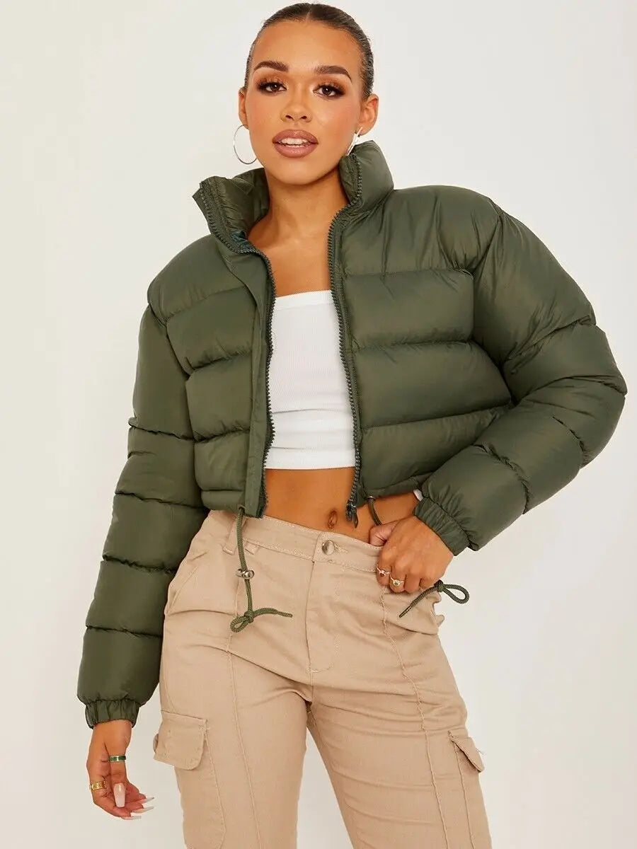 Solid Color Zipper Stand Collar Warm Cotton-Padded Clothes Winter Loose Light Weight Women Coat Fashion Popular Style