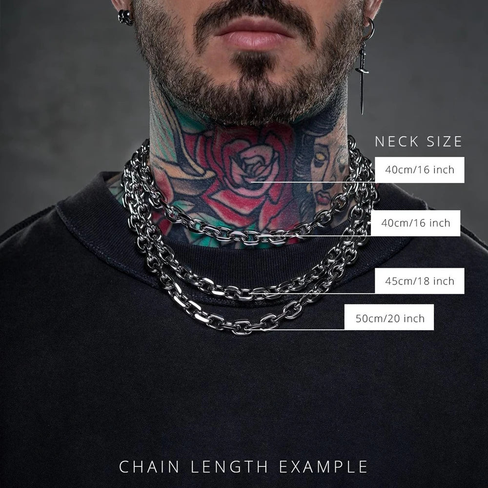 8mm Chunky Bevelled Cable Link Chain Necklace Stainless Steel Grunge Jewelry Punk Gothic Necklace Gift for Him