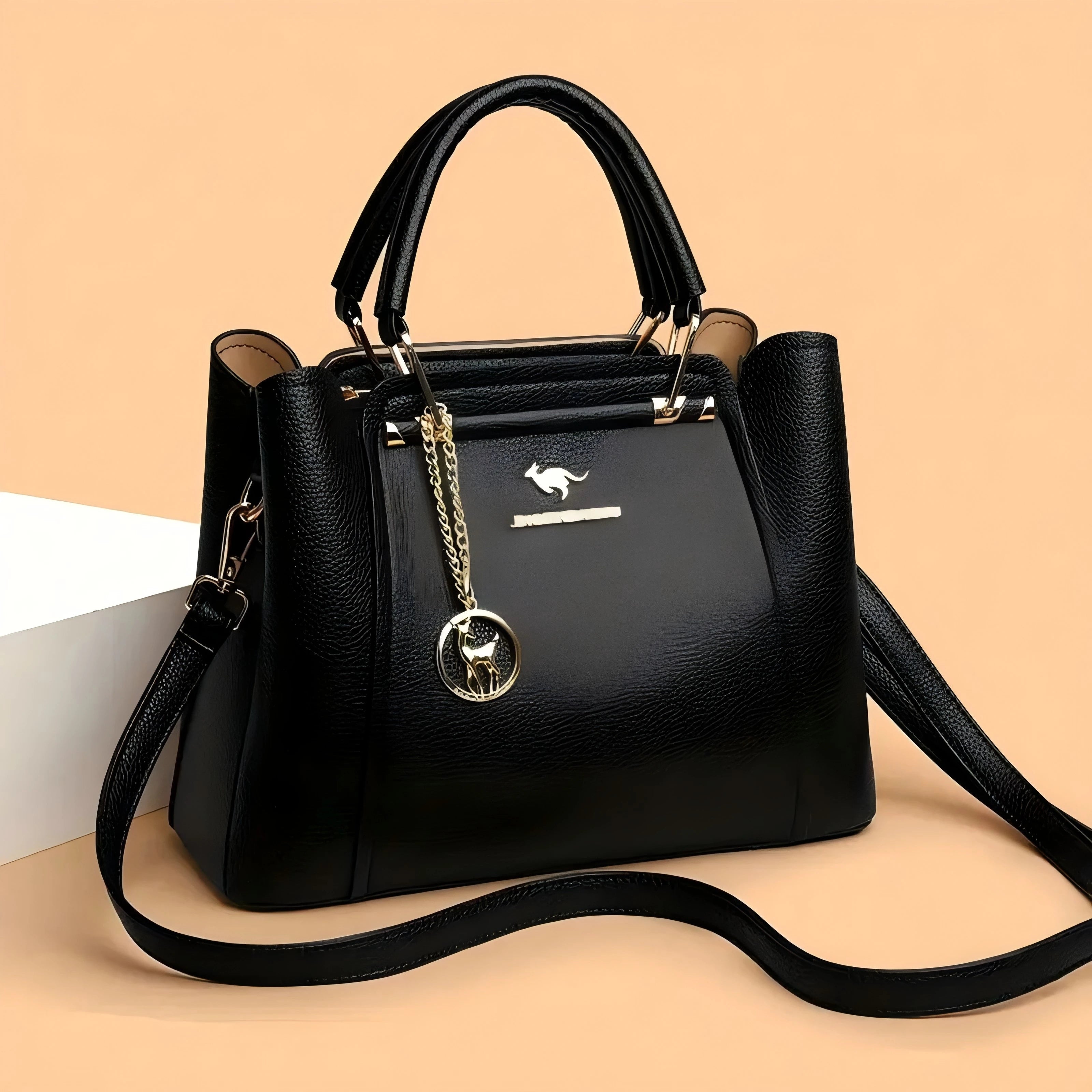 Women's Fashion Black Handbag with Gold Hardware and Detachable Shoulder Strap - High Quality, Lightweight, Elegant Design for Everyday Use, Designer Handbag