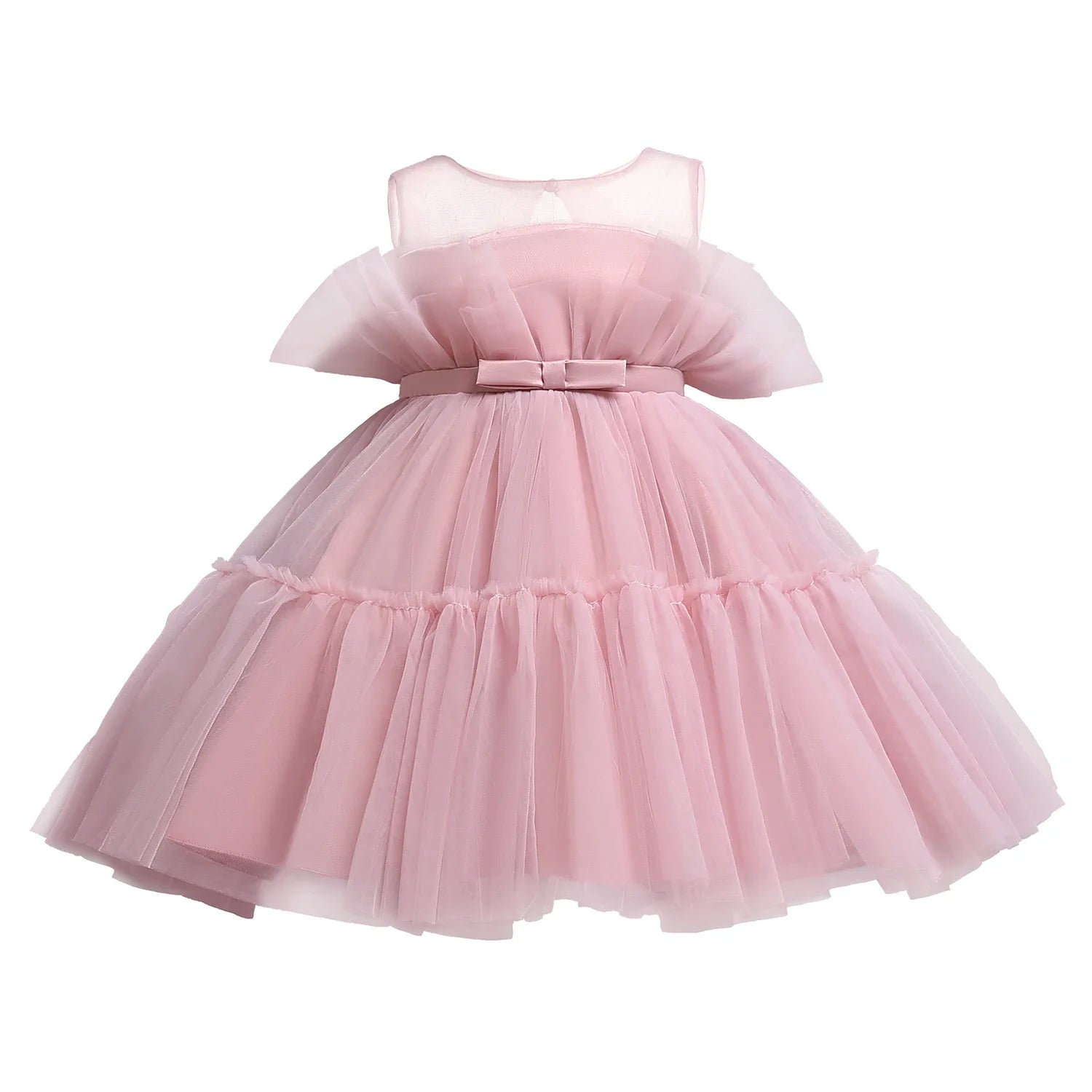 Toddler Girls Birthday Tulle Dress Flower Princess Backless Bow Puffy Wedding Gown Kids Party Wear Baby Girl Christmas Costumes