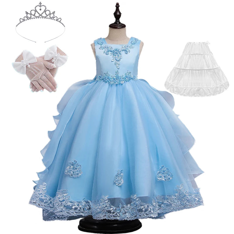 Formal Occasion Girls Floor Length with Train Wedding Evening Cocktail Dresses Children's Stage Show Bridesmaid Graduation Dress