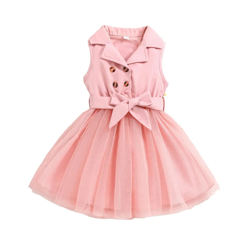 Girls Party Dresses Spring Summer Luxury Elegant Bow Princess Vest Dress Kids Lace Wedding Birthday Clothes 1-5 Years