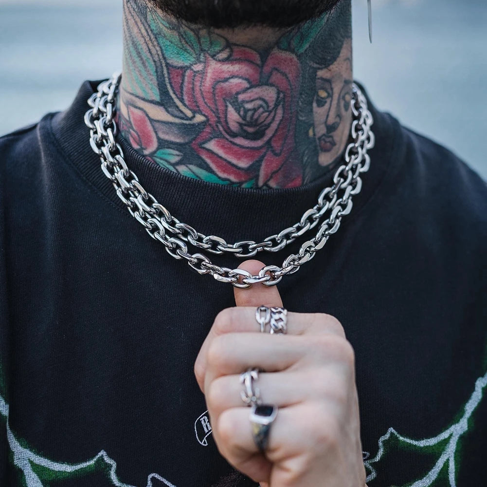 8mm Chunky Bevelled Cable Link Chain Necklace Stainless Steel Grunge Jewelry Punk Gothic Necklace Gift for Him