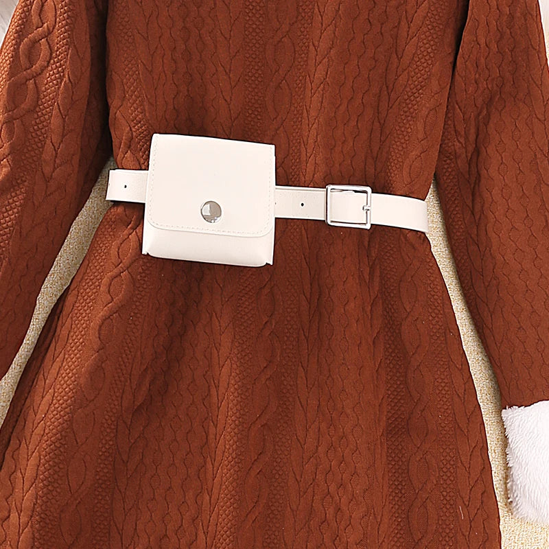 Autumn and winter dresses for girls aged 8-12, round neck, long sleeves and knee-length skirts, berets are sweet, lovely, warm a