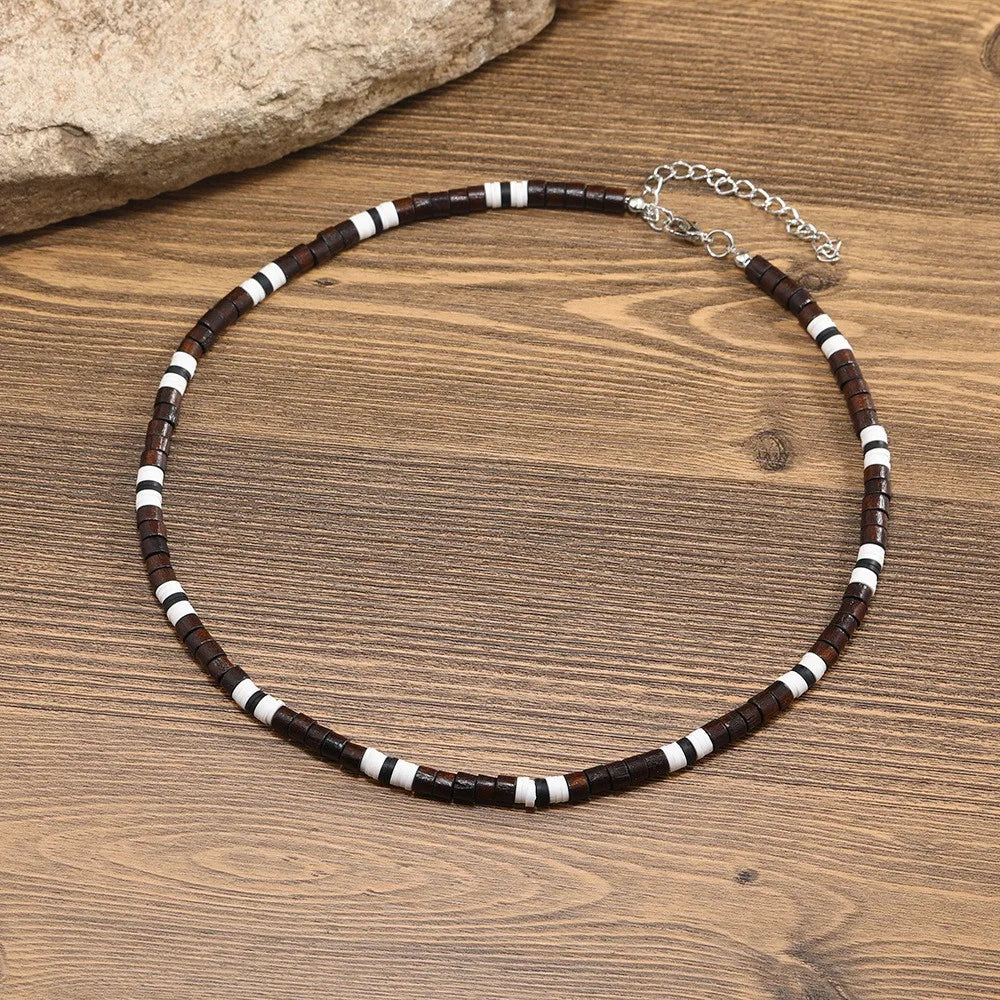 Bohemian Spliced Wood Bead Necklace Long Diamond Necklace