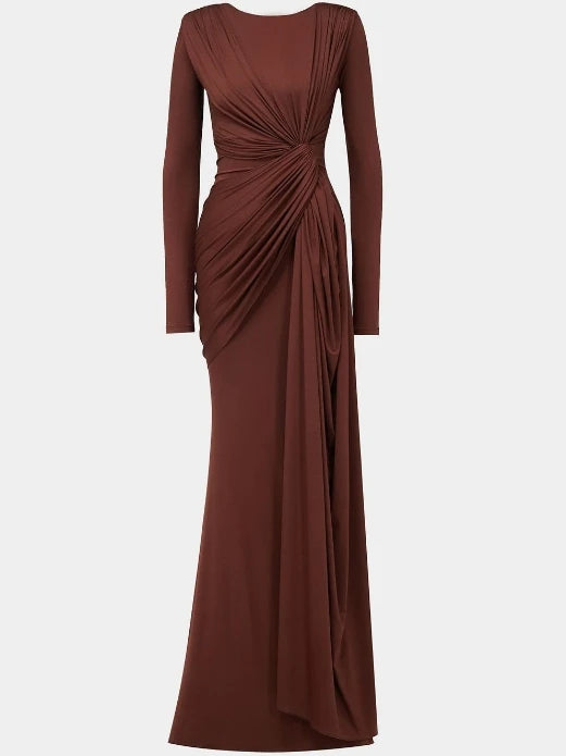 Women's Long Dresses Fashion Sexy Round Neck Design Slim Fit High Waist Hip Hugging Long Sleeved Long Dresses