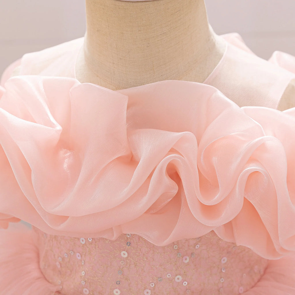 Baby Dress Girl Sequin Princess Gown Fashionable Children Clothing One Year Old Toddler Dress Wedding Clothes Piano Costume