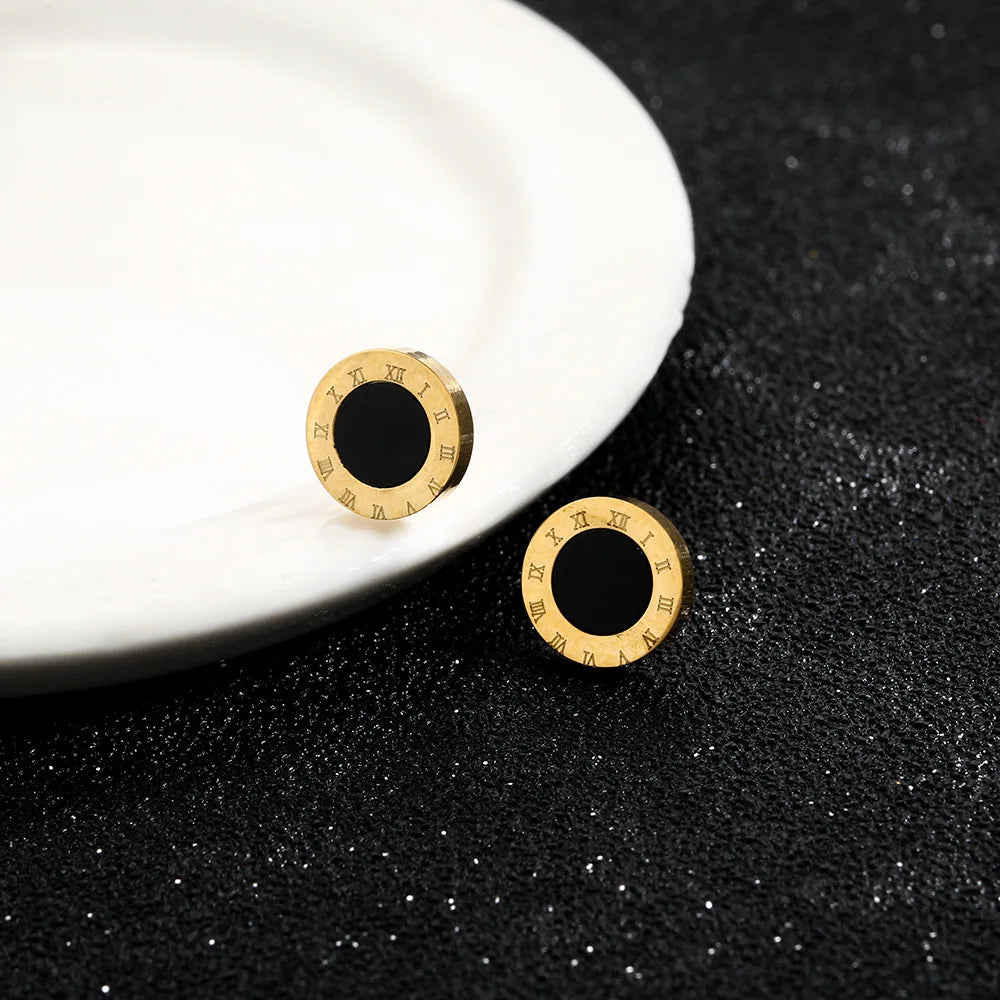 2023 Fashion Classic Roman Crystal Disc Pendant Stainless Steel Rose Gold Colour Earrings Women's Colorless Jewelry Accessories