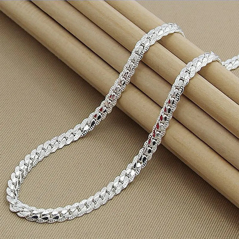 925 Sterling Silver 6mm Side Chain 16/18/20/22/24 Inch Necklace For Woman Men Fashion Wedding Engagement Jewelry Gift
