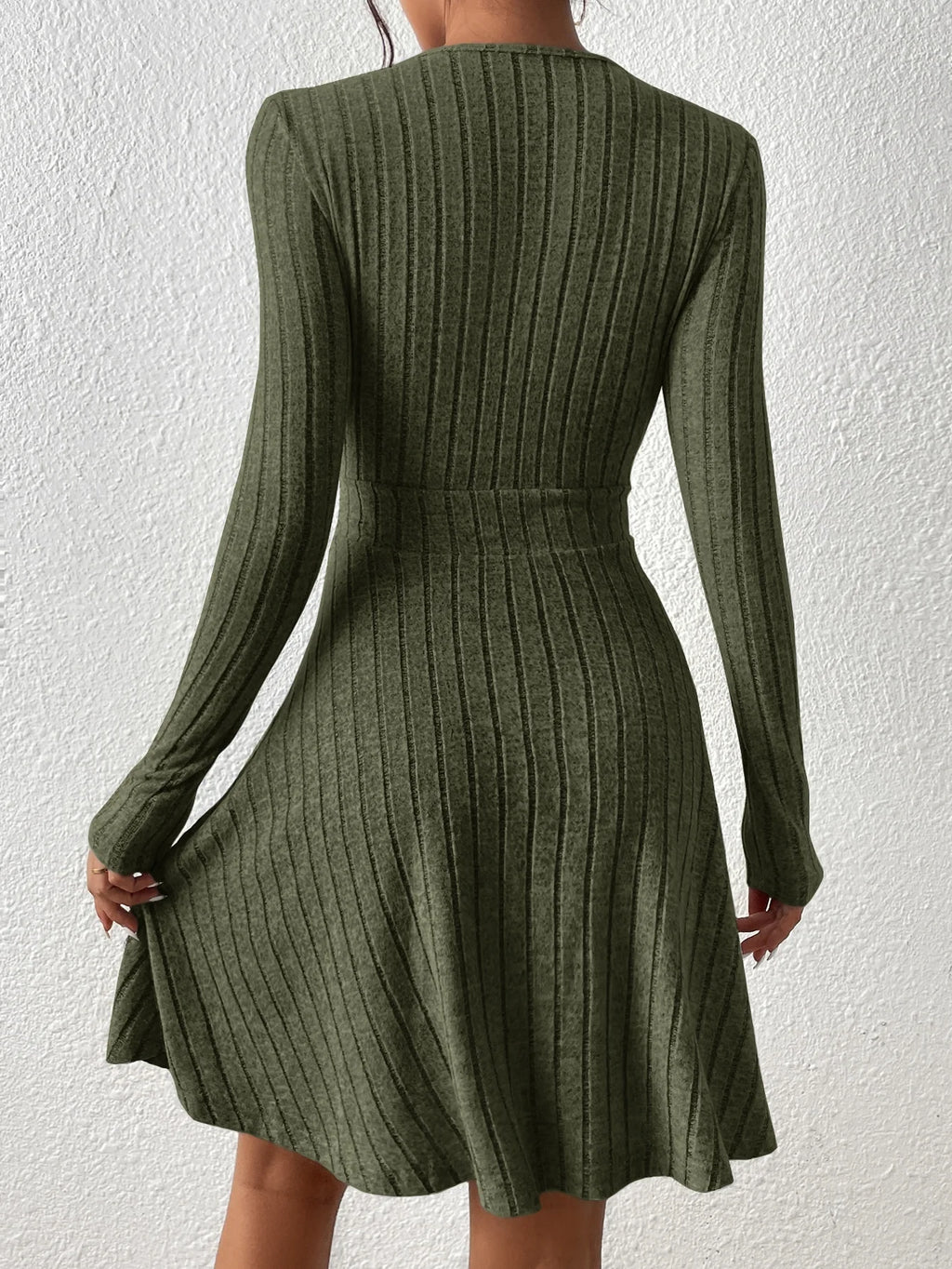 Women's Slim Fit V-Neck Long Sleeve Knit Dress Autumn/Winter  Sexy Bodycon Sweater Midi Casual Solid Color Dress