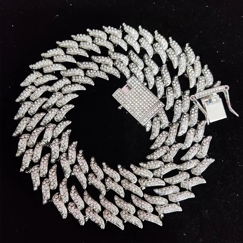 Men Women Hip Hop Chain Necklace 20mm Width Thorn Shape Chains Hiphop Iced Out Bling Bling Necklace Fashion Charm Jewelry