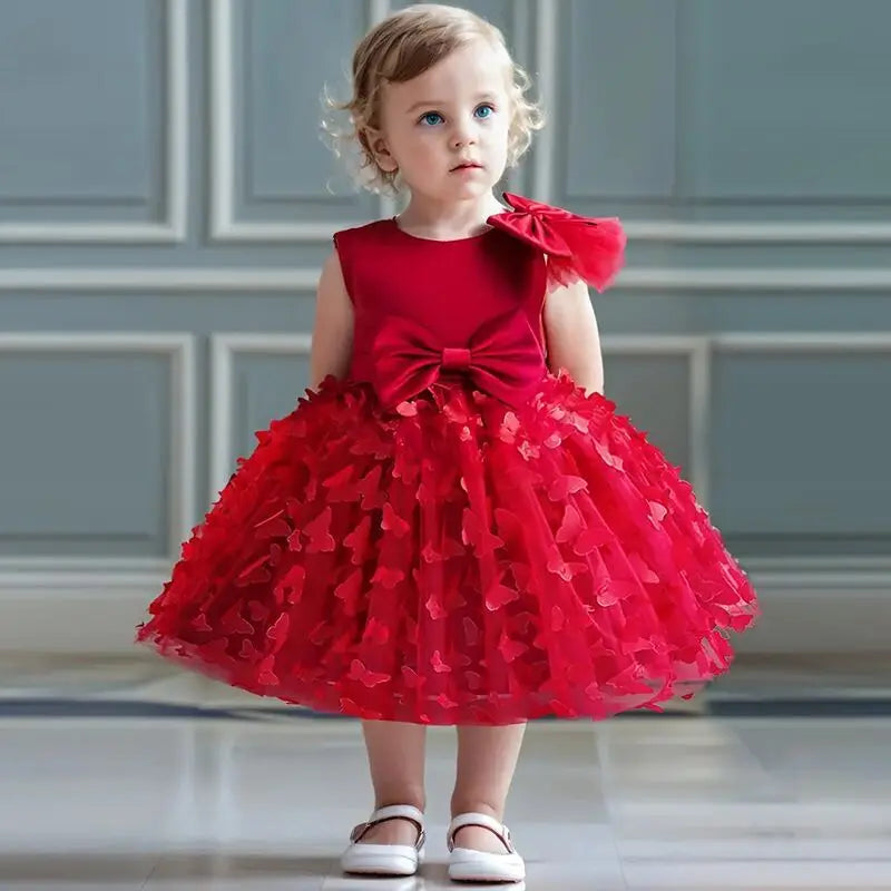 Baby Girls 1st Birthday Baptism Dress Princess Wedding Kids Party Dresses for Girl Lace Christening 3D Butterfly Mesh Gown