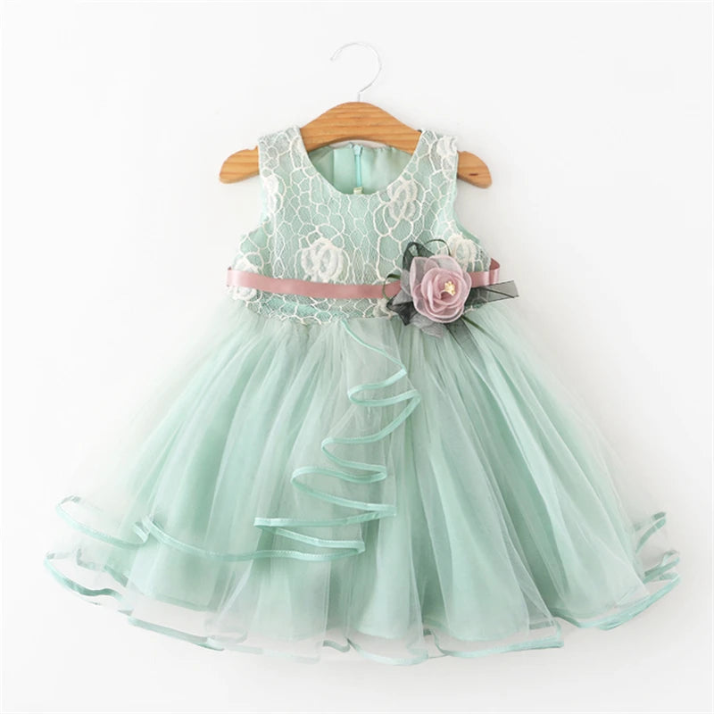 2025 New Baby Girl Dress for 2-6Y Kids Birthday Party Princess Dress White Wedding Ball Gowns Flower Tutu Elegant Girls Clothing
