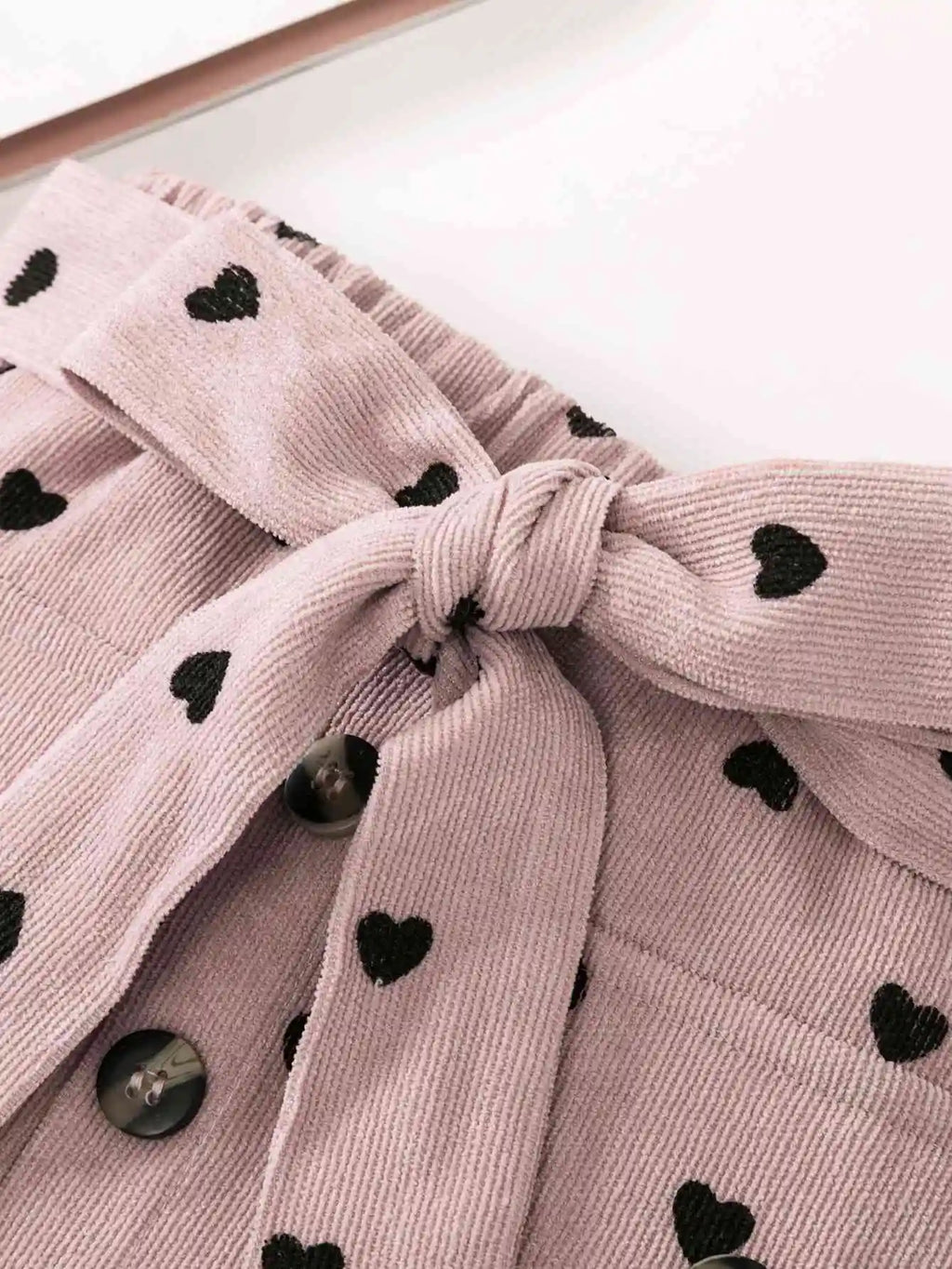 Girls pink heart-shaped skirt - cute bow belt, casual and fashionable style