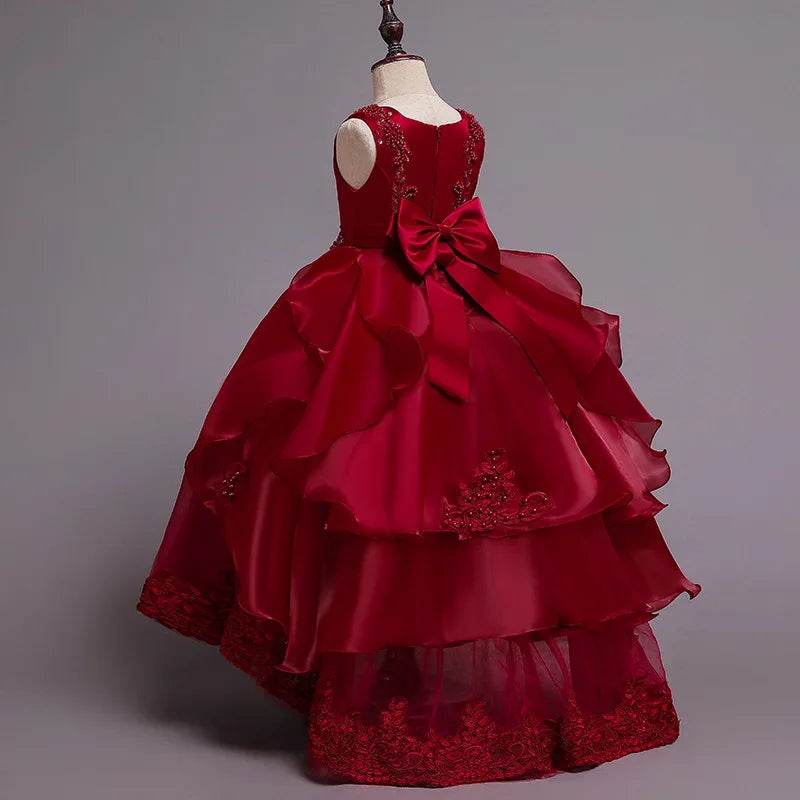 Formal Occasion Girls Floor Length with Train Wedding Evening Cocktail Dresses Children's Stage Show Bridesmaid Graduation Dress