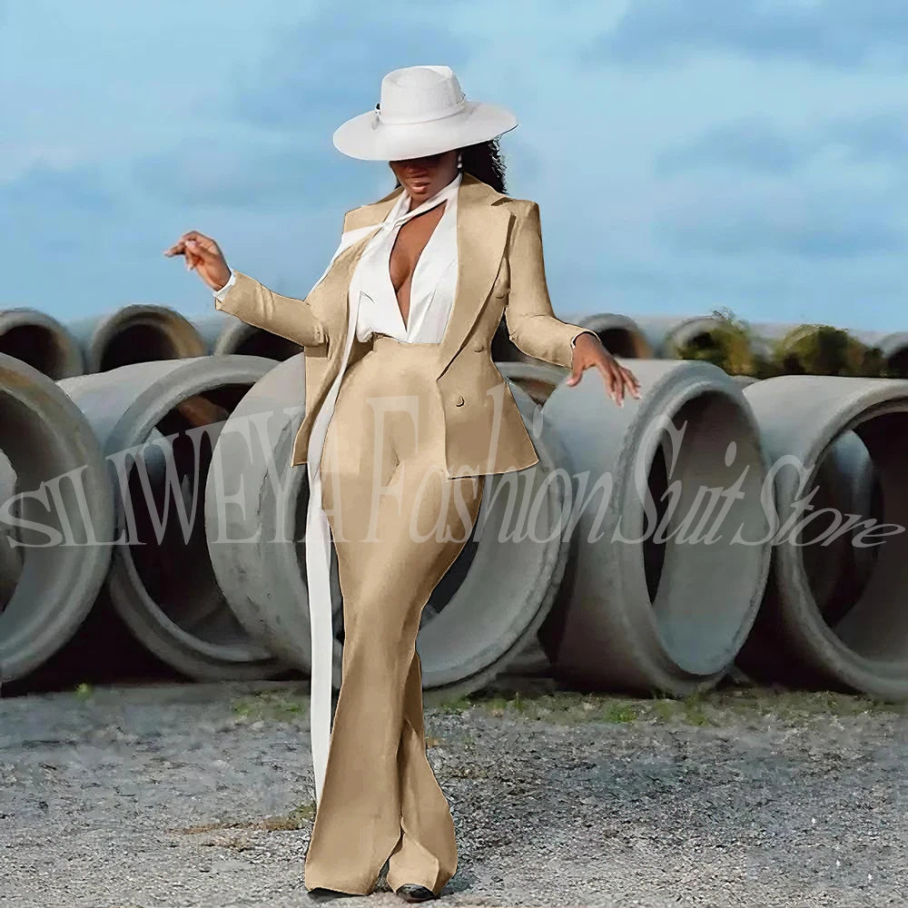 Fashion Pure White Female Suit 2 Pieces Jacket Pants Women Ladies Evening Party Tuxedos Formal Work Wear For Wedding