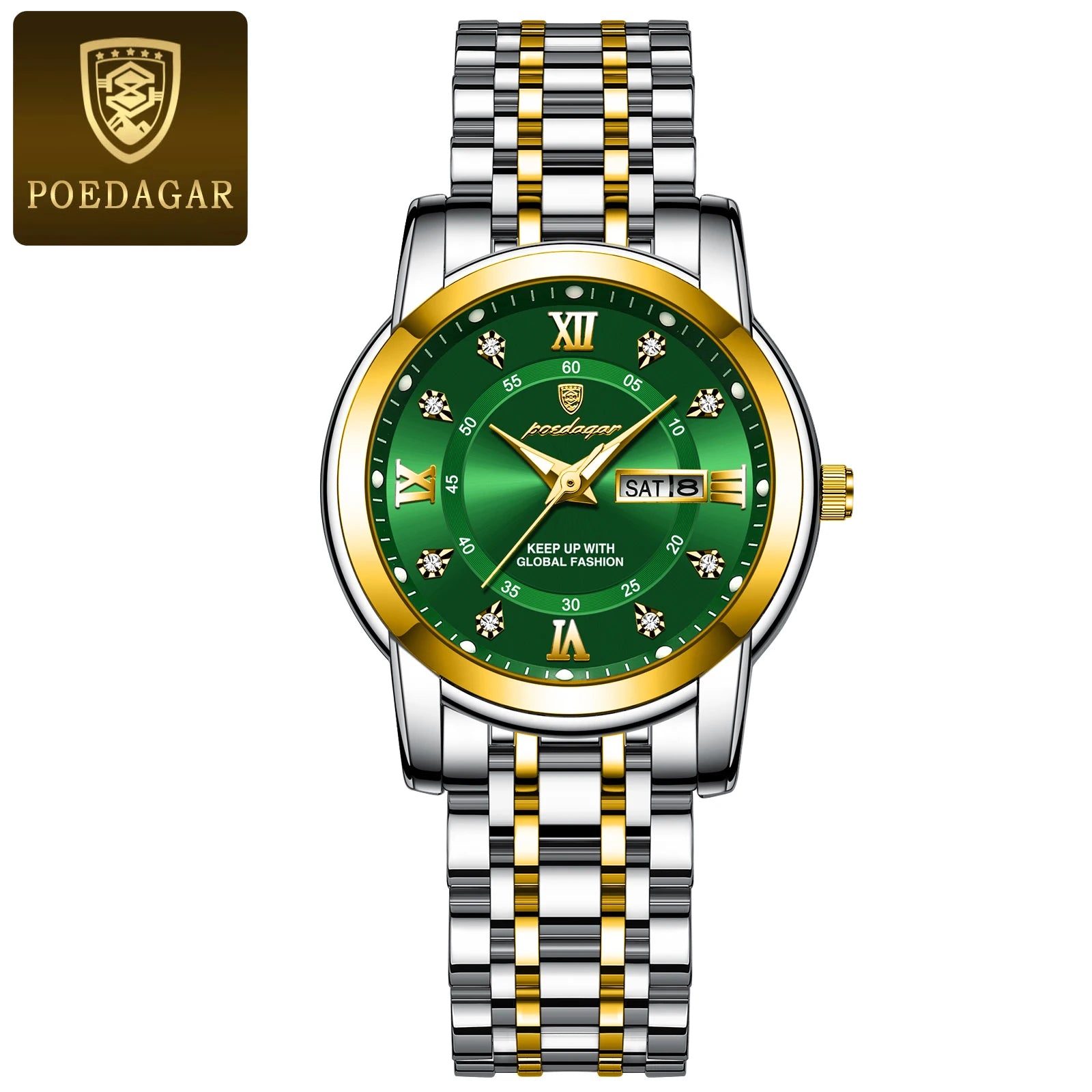 POEDAGAR Luxury Women Wristwatch Waterproof Luminous Date Week Women's Watches Stainless Steel Elegant Dress Quartz Ladies Watch