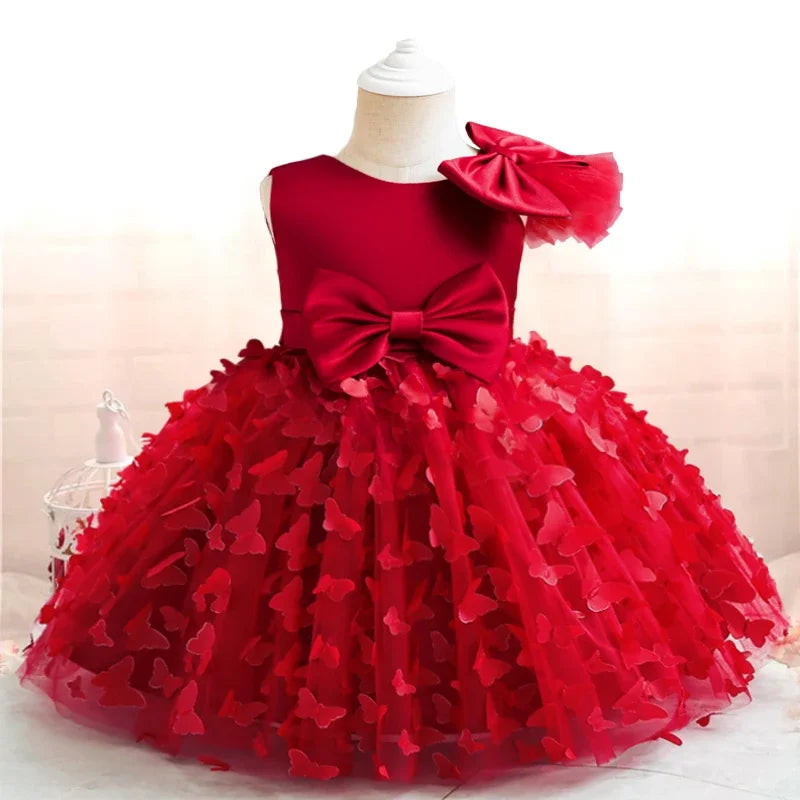 Baby Girls 1st Birthday Baptism Dress Princess Wedding Kids Party Dresses for Girl Lace Christening 3D Butterfly Mesh Gown