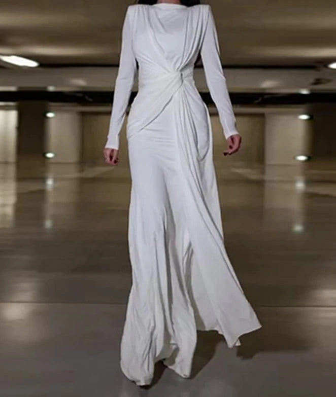 Women's Long Dresses Fashion Sexy Round Neck Design Slim Fit High Waist Hip Hugging Long Sleeved Long Dresses