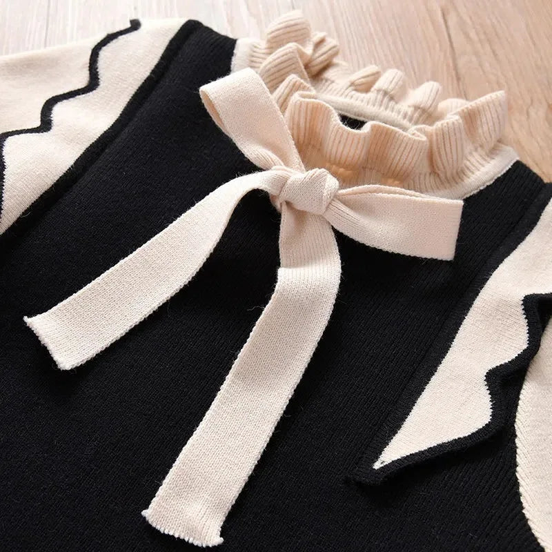 2025 Autumn winter Teenagers Girls Kids bowtie Knit Sweater Dresses Princess clothes new year christmas 4 5 6 7 8 9 10 11 year