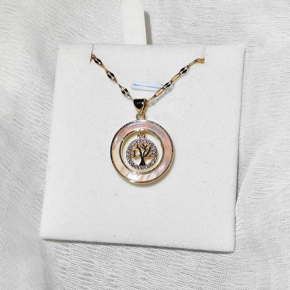 Gorgeous Necklace for Women with Copper Micro-inlaid Zircon, Seashell, Sunburst and Tree of Life Details