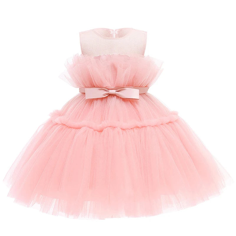 Flower Girl Princess Dress For Weddings Elegant Baby Girls Party Dresses 1st Birthday Children's Tutu Puffy Dress Prom Dress