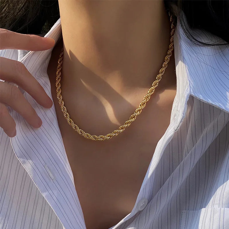 316L Stainless Steel Gold Color Chain Necklace Bracelets For Women Girl Fashion Non-fading Lady Jewelry Set Accessories