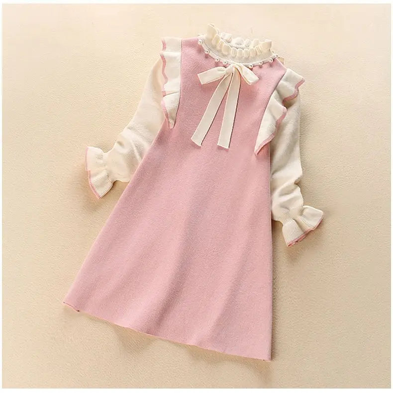2025 Autumn winter Teenagers Girls Kids bowtie Knit Sweater Dresses Princess clothes new year christmas 4 5 6 7 8 9 10 11 year