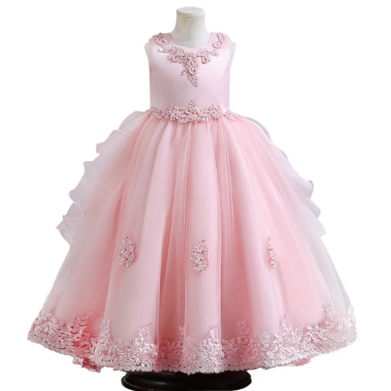 Formal Occasion Girls Floor Length with Train Wedding Evening Cocktail Dresses Children's Stage Show Bridesmaid Graduation Dress
