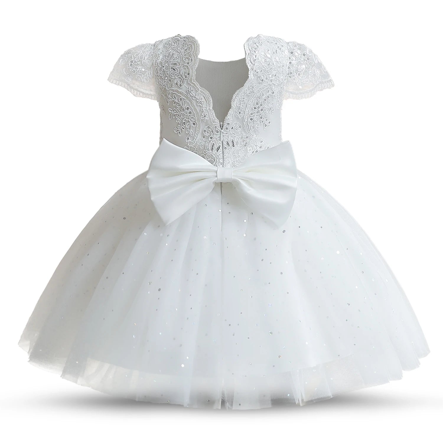 Toddler Girls 1st Birthday Party Dresses Cute Bow Kids Princess Lace Tulle Short Dress Flower Girls Dresses for Wedding 1-5 Year
