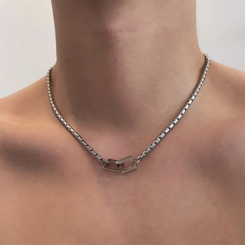 Interlocking Chain Neckalce for Men Boys,Waterproof Stainless Steel Chain Link Collars,Hip Hop Trendy Jewelry Gifts