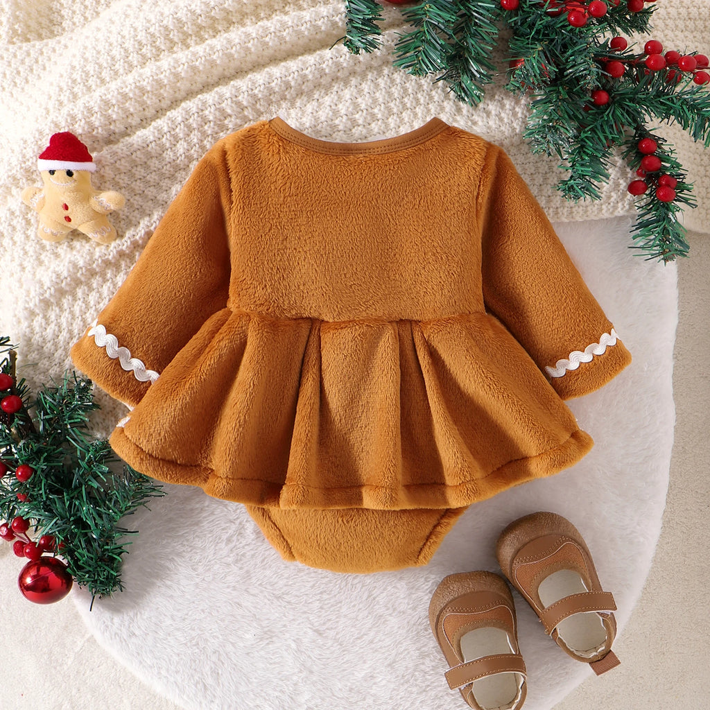 Winter New Style For 0-1 Year Old Girls Comfortable Sweet And Cute Round-Collar Long-Sleeved Dress