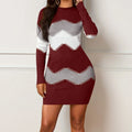 Women Sweater Dress Elegant Patchwork Warm Dress Winter Rib Knit  Casual Turtleneck Pullover Dresses vestidos para mujer